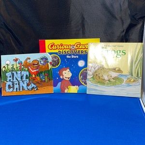 Paperback 3pc book bundle curious George ,ant can’t, frogs